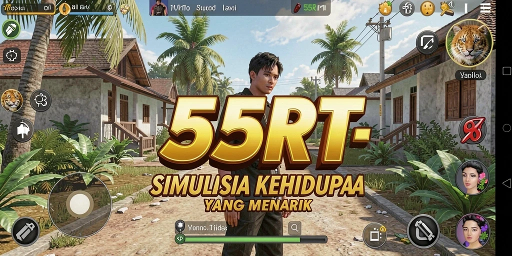 Tampilan gameplay 55RT dengan berbagai interaksi karakter.