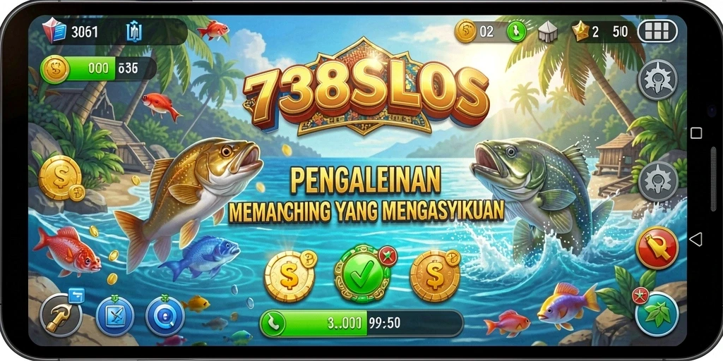 Tampilan menggembirakan gameplay Fishing pada 738SLOTS dengan ikan berwarna-warni.