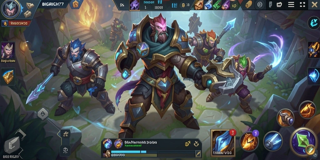 Screenshot BIGRICH77 menunjukkan aksi seru dalam pertarungan tim MOBA.