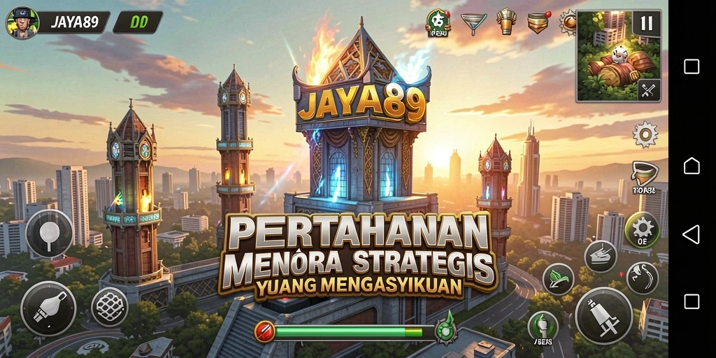 Tampilan gameplay menegangkan dari JAYA89 saat mempertahankan menara.